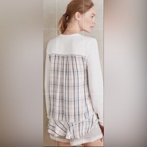 Anthropologie NWT Knit & Woven Plaid Combo Top
